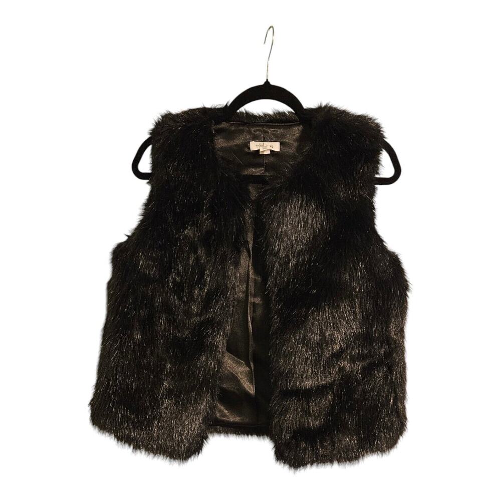 Tribal Jeans Womens XS Faux Fur Vest Black Short